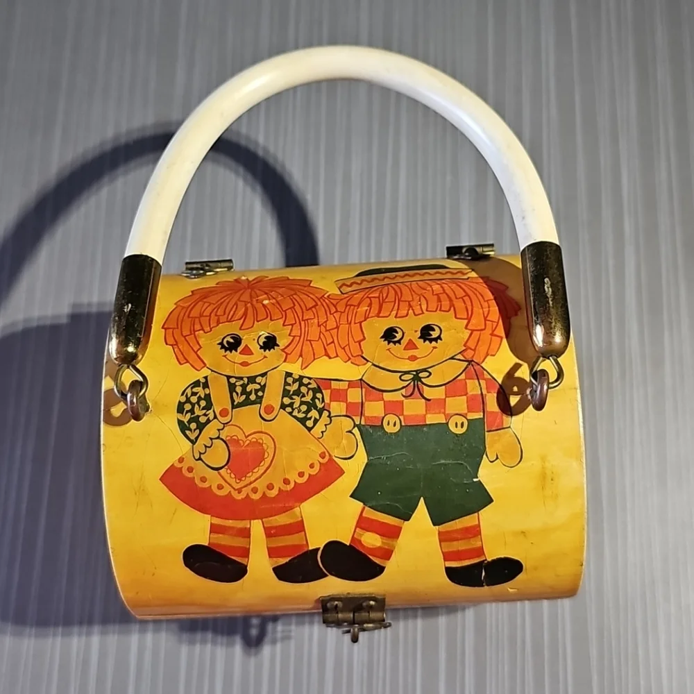 Vintage‎ Raggedy Ann And Andy Wooden Hobbie Purse Jewelry Box